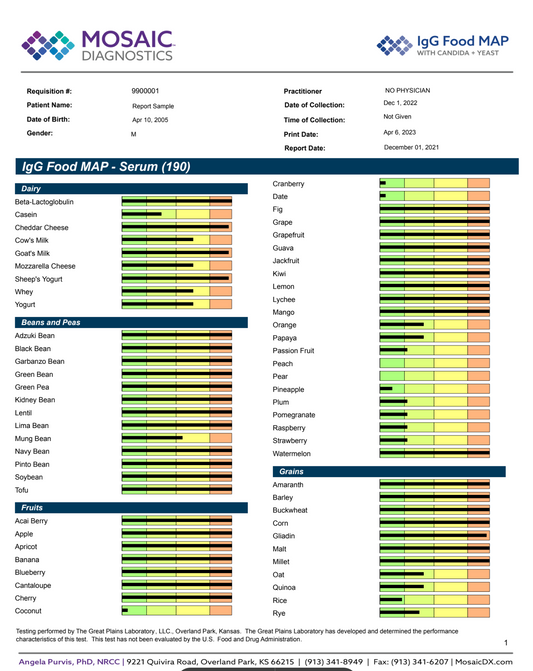 IgG Food Map w/ Candida & Yeast